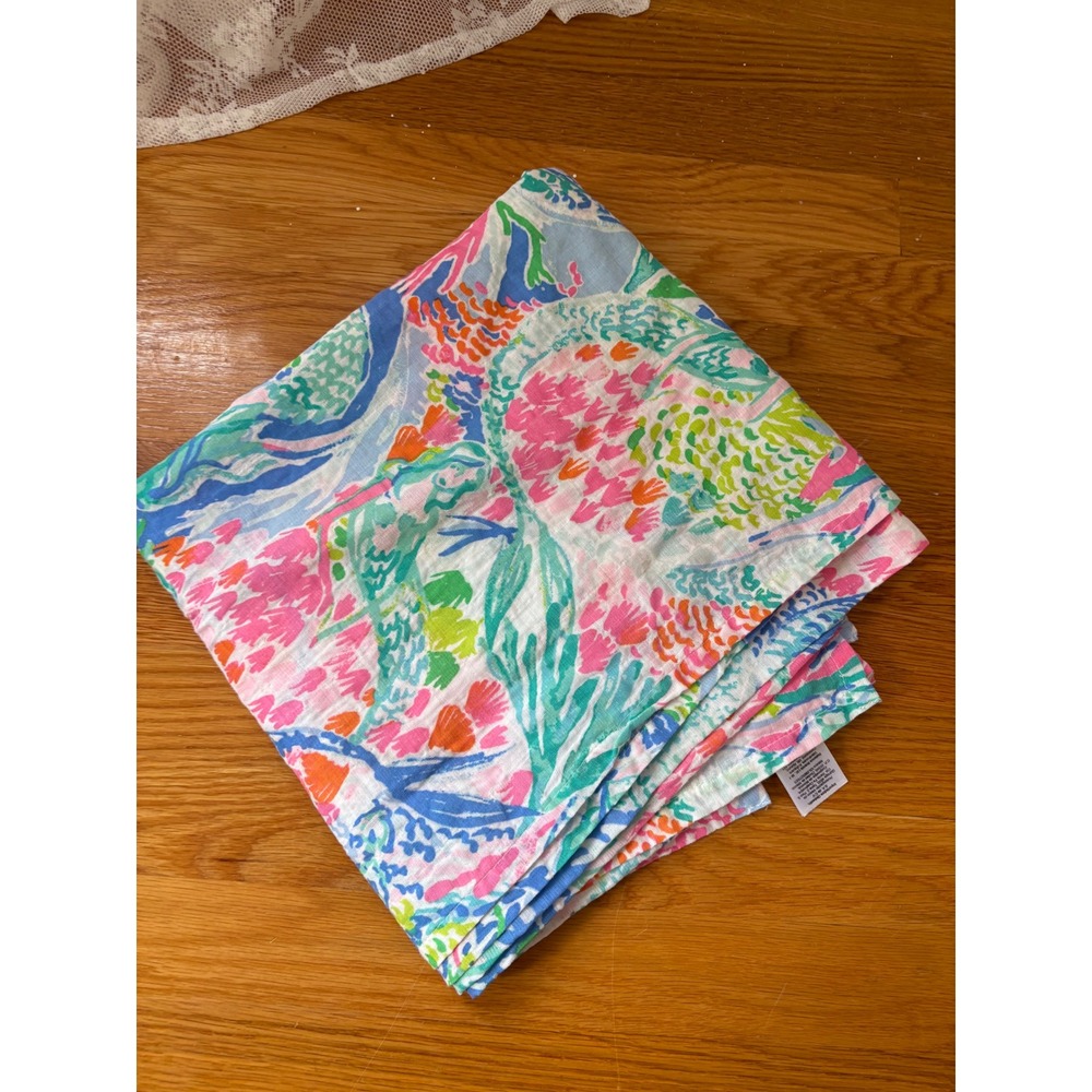Lilly Pulitzer Pottery Barn Kids Mermaid Muslin Swaddle Blanket 47x47 Multi